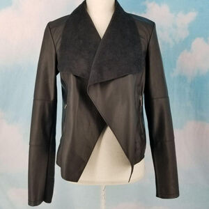 Roz & Ali Black Open Front Faux Leather Jacket - Small